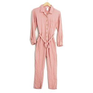 L Star Space Womens Jumpsuit Romper Long Sleeve Pants Pink Viscose Belt Medium